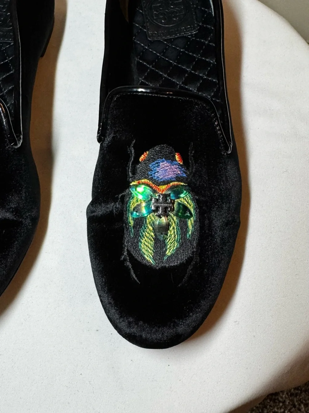 Tory Burch - Easton Black Velvet Embroidered Slip-On Loafers - 8.5